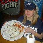 110 pound college girl successfully finishes the 11 pound burger at Denny's Beer Barrel Pub in Pennsylvania