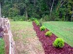 We couldn't get grass to grow along the edge of the yard, so we planted bushes and mulched along the property line.  Looks nice, and doesn't require mowing!